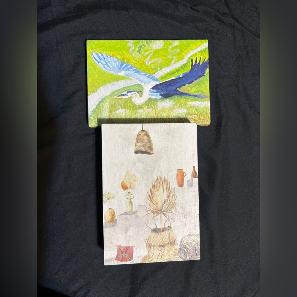 Colorful Heron and Rustic Decor Art Set